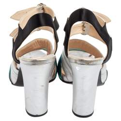 Pre Owned Prada Tri-Color Quilted Leather and Satin Ankle Strap Sandals Size 40