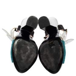Pre Owned Prada Tri-Color Quilted Leather and Satin Ankle Strap Sandals Size 40