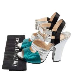 Pre Owned Prada Tri-Color Quilted Leather and Satin Ankle Strap Sandals Size 40