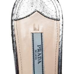 Pre Owned Prada Metallic Grey Snakeskin Embossed Leather Slide Sandals Size 40.5