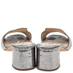 Pre Owned Prada Metallic Grey Snakeskin Embossed Leather Slide Sandals Size 40.5