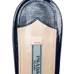 Pre Owned Prada Navy Blue Saffiano Vernice Leather Slide Sandals Size 40
