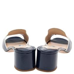 Pre Owned Prada Navy Blue Saffiano Vernice Leather Slide Sandals Size 40