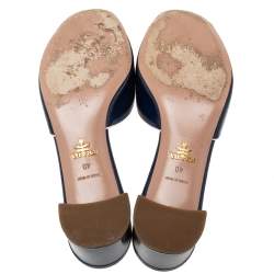 Pre Owned Prada Navy Blue Saffiano Vernice Leather Slide Sandals Size 40