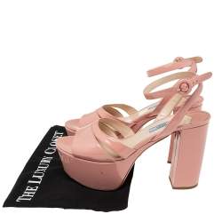 Pre Owned Prada Pink Patent Leather Platform Sandals Size 38.5