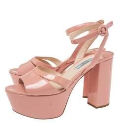 Pre Owned Prada Pink Patent Leather Platform Sandals Size 38.5