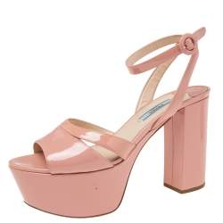 Pre Owned Prada Pink Patent Leather Platform Sandals Size 38.5