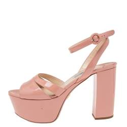 Pre Owned Prada Pink Patent Leather Platform Sandals Size 38.5