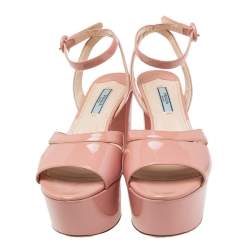 Pre Owned Prada Pink Patent Leather Platform Sandals Size 38.5
