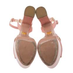 Pre Owned Prada Pink Patent Leather Platform Sandals Size 38.5