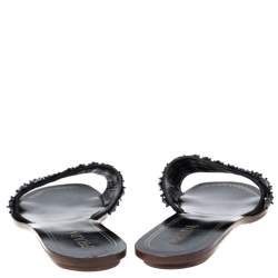 Pre Owned Prada Black Suede Embellished Flat Slides Size 37