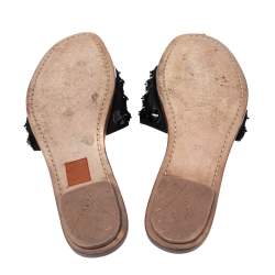 Pre Owned Prada Black Suede Embellished Flat Slides Size 37