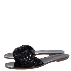 Pre Owned Prada Black Suede Embellished Flat Slides Size 37