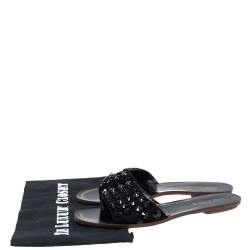 Pre Owned Prada Black Suede Embellished Flat Slides Size 37