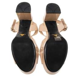 Pre Owned Prada Beige Patent Leather Criss Cross Platform Ankle Strap Sandals Size 38.5