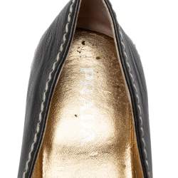 Pre Owned Prada Black Leather Peep Toe Platform Espadrille Flats Size 36.5