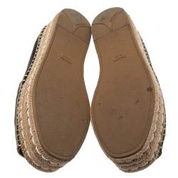 Pre Owned Prada Black Leather Peep Toe Platform Espadrille Flats Size 36.5