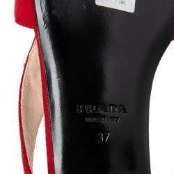 Pre Owned Prada Red Suede Crystal Embellished Ankle Strap Flat Sandals Size 37