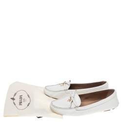 Pre Owned Prada  White Leather Bow Loafers Size 40