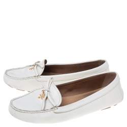 Pre Owned Prada  White Leather Bow Loafers Size 40