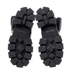 Pre Owned Prada Black Leather and Nylon Monolith Ankle Boots Size 38