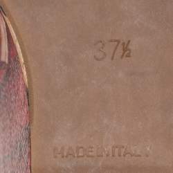 Pre Owned Prada Multicolor Fairy Print Leather Ankle-Strap Platform Wedge Sandals Size 37.5