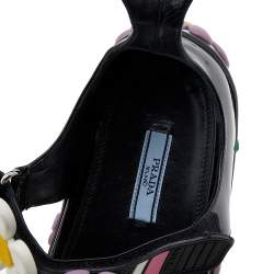 Pre Owned Prada Black Patent Leather Flower Applique Flat Sandals Size 39.5