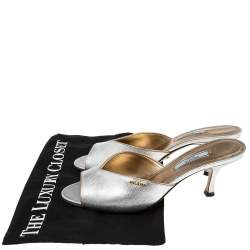 Pre Owned Prada  Silver Saffiano Leather Vernice Slide Sandals Size 37.5