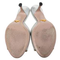 Pre Owned Prada  Silver Saffiano Leather Vernice Slide Sandals Size 37.5