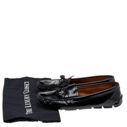 Pre Owned Prada Black Patent Leather Bow Logo Slip On Loafers Size 39