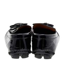 Pre Owned Prada Black Patent Leather Bow Logo Slip On Loafers Size 39