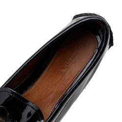 Pre Owned Prada Black Patent Leather Bow Logo Slip On Loafers Size 39