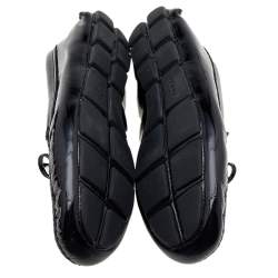 Pre Owned Prada Black Patent Leather Bow Logo Slip On Loafers Size 39