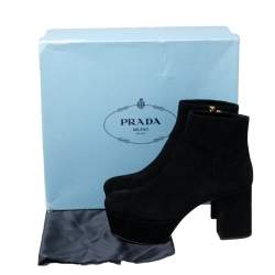 Pre Owned Prada Black Suede Platform Ankle Boots Size 39.5