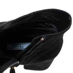 Pre Owned Prada Black Suede Platform Ankle Boots Size 39.5