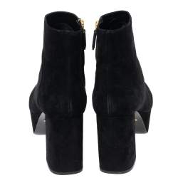 Pre Owned Prada Black Suede Platform Ankle Boots Size 39.5