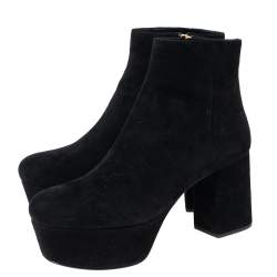 Pre Owned Prada Black Suede Platform Ankle Boots Size 39.5