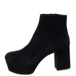 Pre Owned Prada Black Suede Platform Ankle Boots Size 39.5