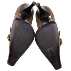 Pre Owned Prada Khaki Brown Stitch Leather Knot Pointed Toe Pumps Size 37.5