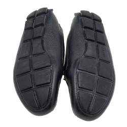 Pre Owned Prada Black Leather Bow Logo Embellished Slip On Loafers Size 39