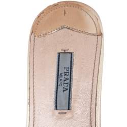 Pre Owned Prada Cream Saffiano Vernice Leather Flat Slides Size 39