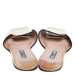 Pre Owned Prada Cream Saffiano Vernice Leather Flat Slides Size 39