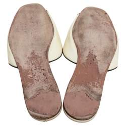 Pre Owned Prada Cream Saffiano Vernice Leather Flat Slides Size 39