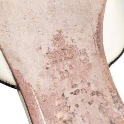 Pre Owned Prada Cream Saffiano Vernice Leather Flat Slides Size 39