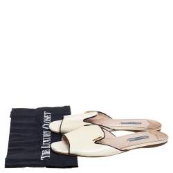 Pre Owned Prada Cream Saffiano Vernice Leather Flat Slides Size 39