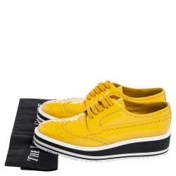 Prada Yellow Brogue Patent Leather Platform Derby Size 38