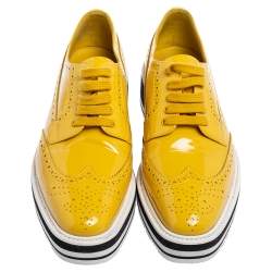 Prada Yellow Brogue Patent Leather Platform Derby Size 38