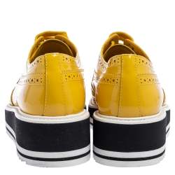 Prada Yellow Brogue Patent Leather Platform Derby Size 38