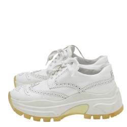 Pre Owned Prada White Brogue Leather Lace Up Oxford Sneakers Size 37.5