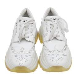 Pre Owned Prada White Brogue Leather Lace Up Oxford Sneakers Size 37.5